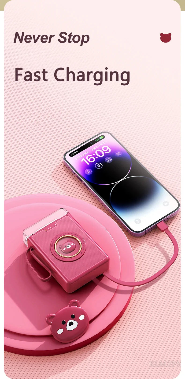 Sonicora 20,000mAh Mini Power Bank – 4 Built-In Charging Cables & LED Flashlight