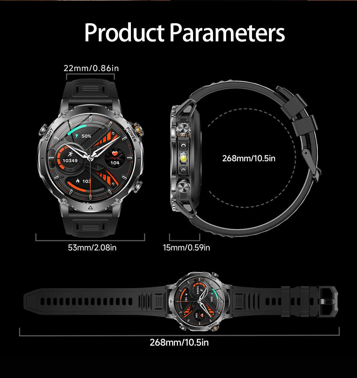 Sonicora Tactical Smartwatch – Rugged Design, Bluetooth Calling & Advanced Fitness Tracking