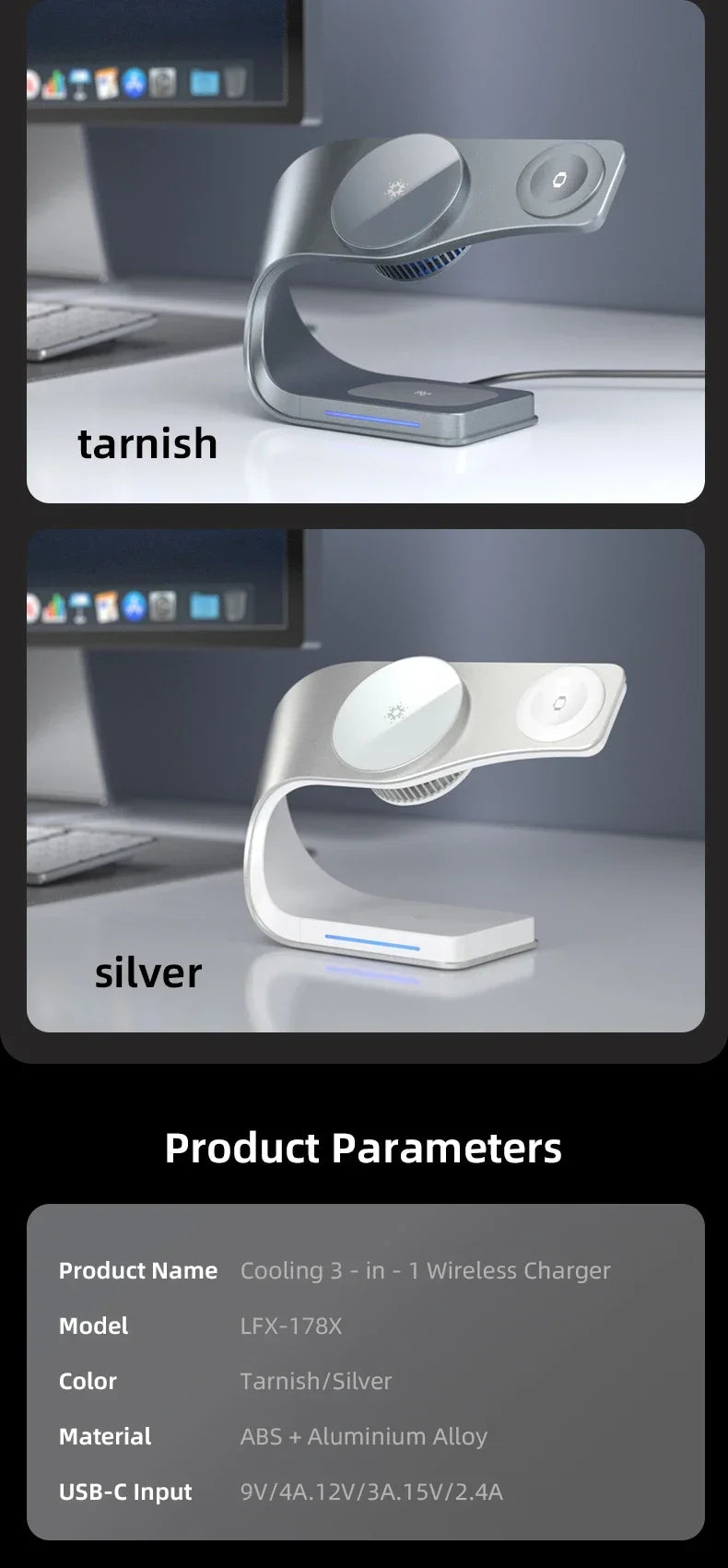 Sonicora 3-in-1 Magnetic Wireless Charging Station – Built-In TEC Cooling Fan