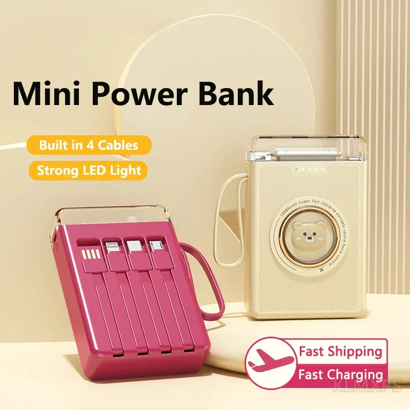 Sonicora 20,000mAh Mini Power Bank – 4 Built-In Charging Cables & LED Flashlight