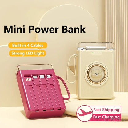 Sonicora 20,000mAh Mini Power Bank – 4 Built-In Charging Cables & LED Flashlight