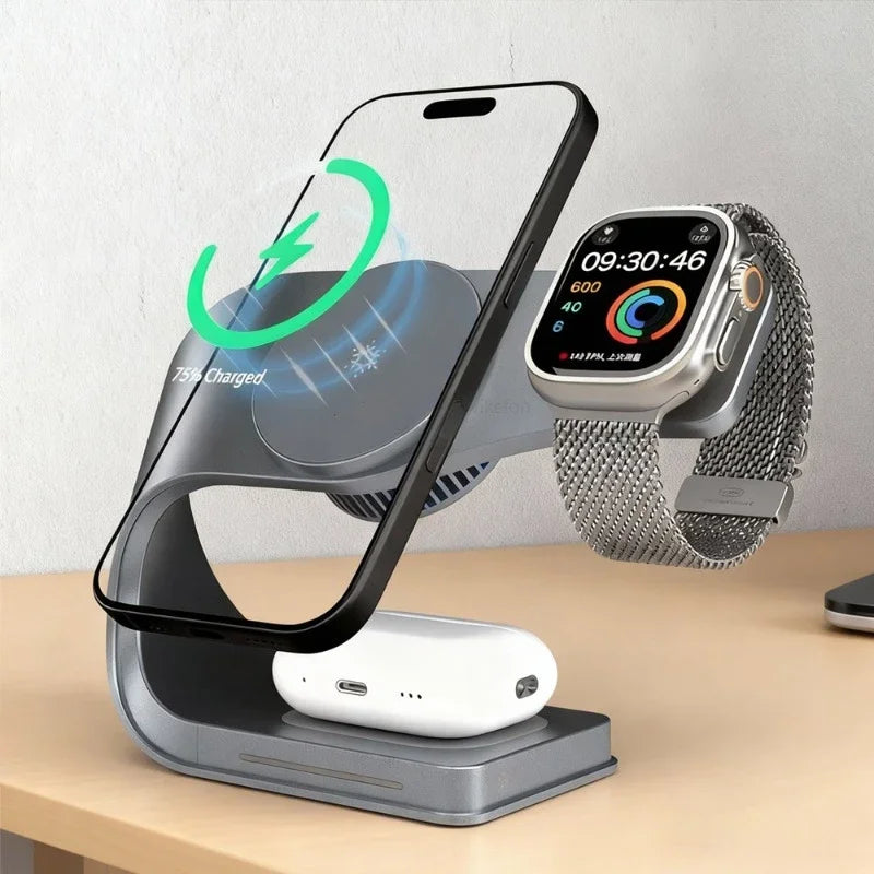 Sonicora 3-in-1 Magnetic Wireless Charging Station – Built-In TEC Cooling Fan