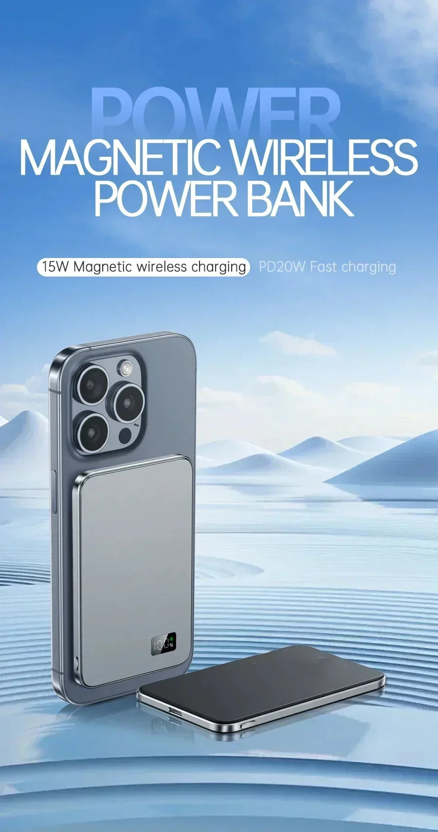 Sonicora Magnetic Wireless Power Bank – 22.5W Fast Charging & LED Battery Display