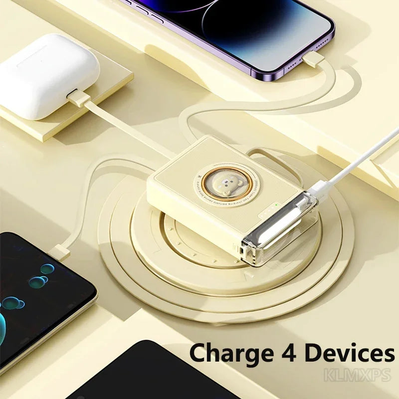 Sonicora 20,000mAh Mini Power Bank – 4 Built-In Charging Cables & LED Flashlight