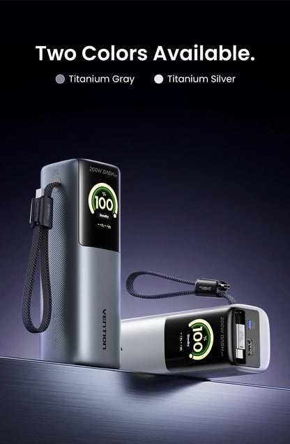 Sonicora 25,000mAh Power Bank – 200W Fast Charging, Retractable USB-C Cable & TFT Display