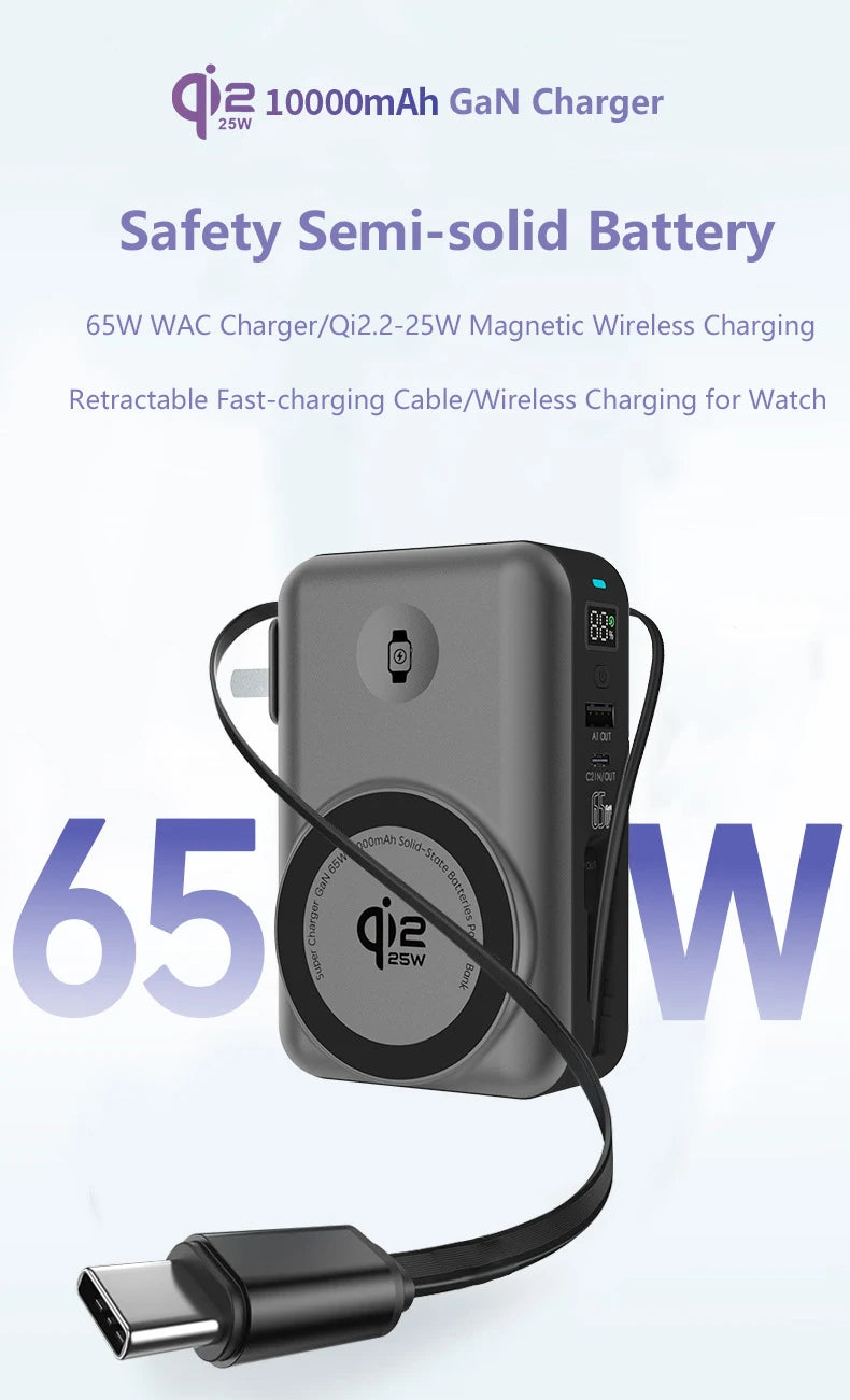 Sonicora 10,000mAh Magnetic Power Bank – Qi2.2 25W Wireless Fast Charging, 5-in-1 Design