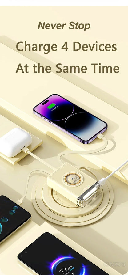 Sonicora 20,000mAh Mini Power Bank – 4 Built-In Charging Cables & LED Flashlight