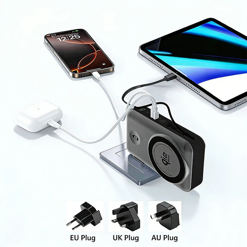 Sonicora 10,000mAh Magnetic Power Bank – Qi2.2 25W Wireless Fast Charging, 5-in-1 Design