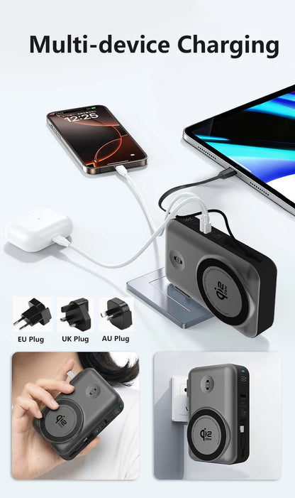 Sonicora 10,000mAh Magnetic Power Bank – Qi2.2 25W Wireless Fast Charging, 5-in-1 Design
