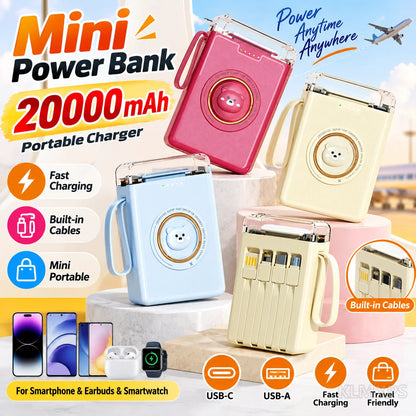 Sonicora 20,000mAh Mini Power Bank – 4 Built-In Charging Cables & LED Flashlight