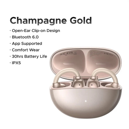 UGREEN champagne gold wireless earbuds with charging case on a white background
