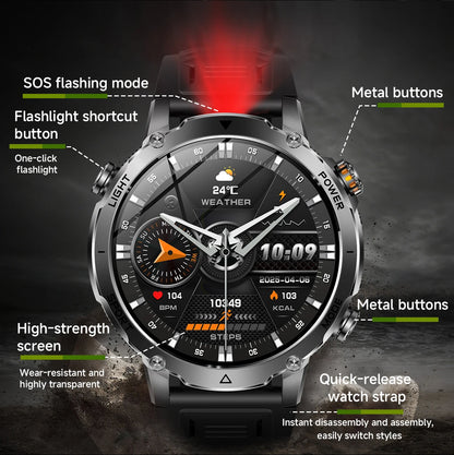 Sonicora Tactical Smartwatch – Rugged Design, Bluetooth Calling & Advanced Fitness Tracking