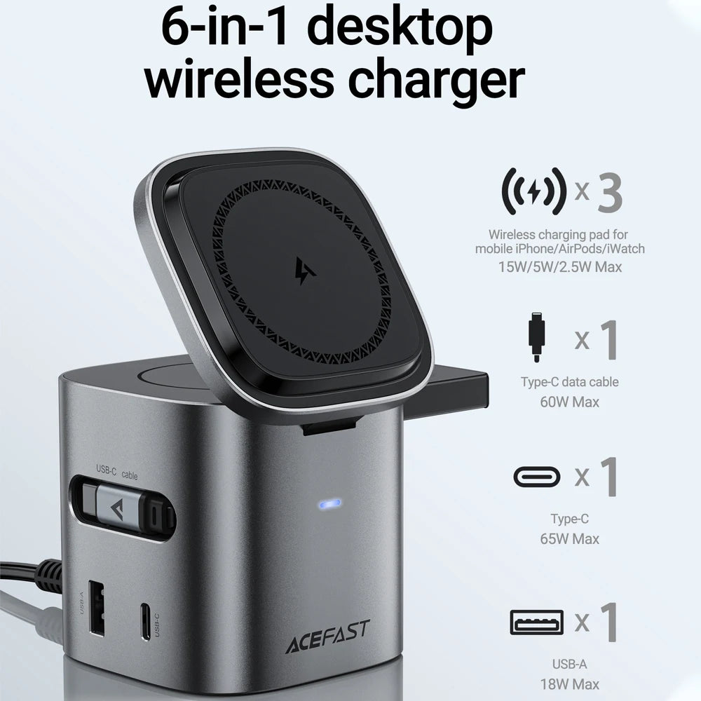 Sonicora 6-in-1 Magnetic Wireless Charging Station – 65W GaN Fast Charger