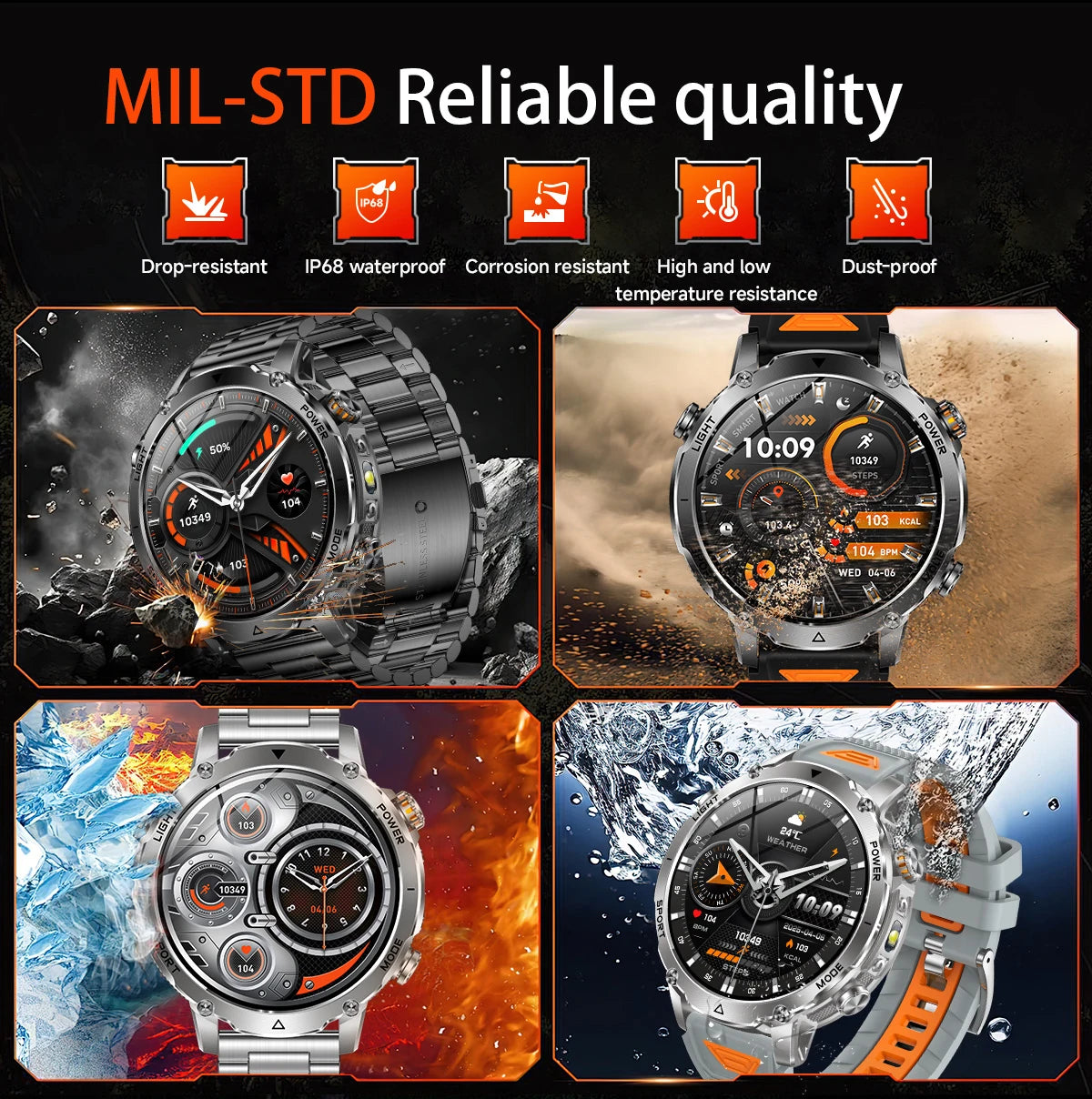 Sonicora Tactical Smartwatch – Rugged Design, Bluetooth Calling & Advanced Fitness Tracking