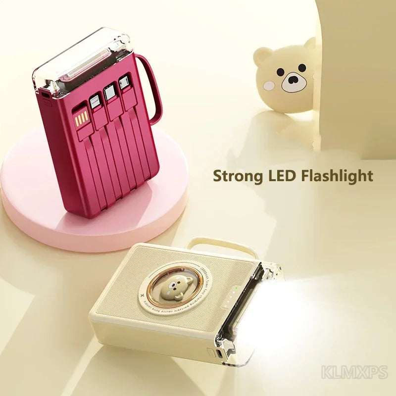 Sonicora 20,000mAh Mini Power Bank – 4 Built-In Charging Cables & LED Flashlight