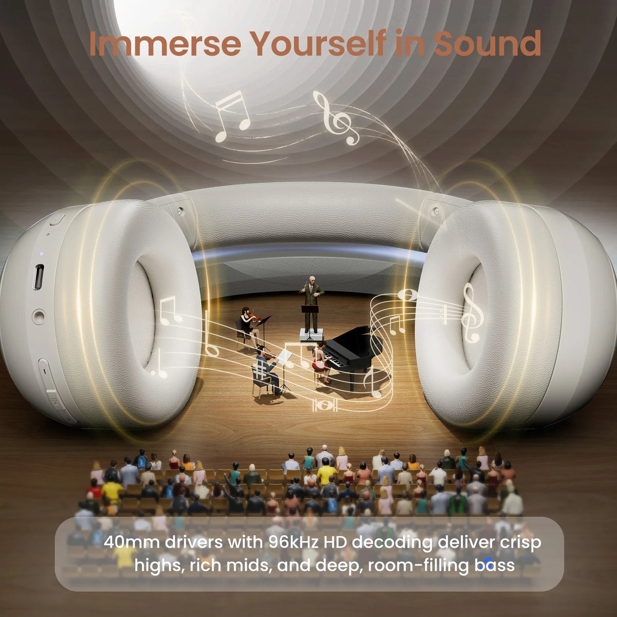 Sonicora Wireless Headphones – Active Noise Cancellation & Powerful 40mm Drivers