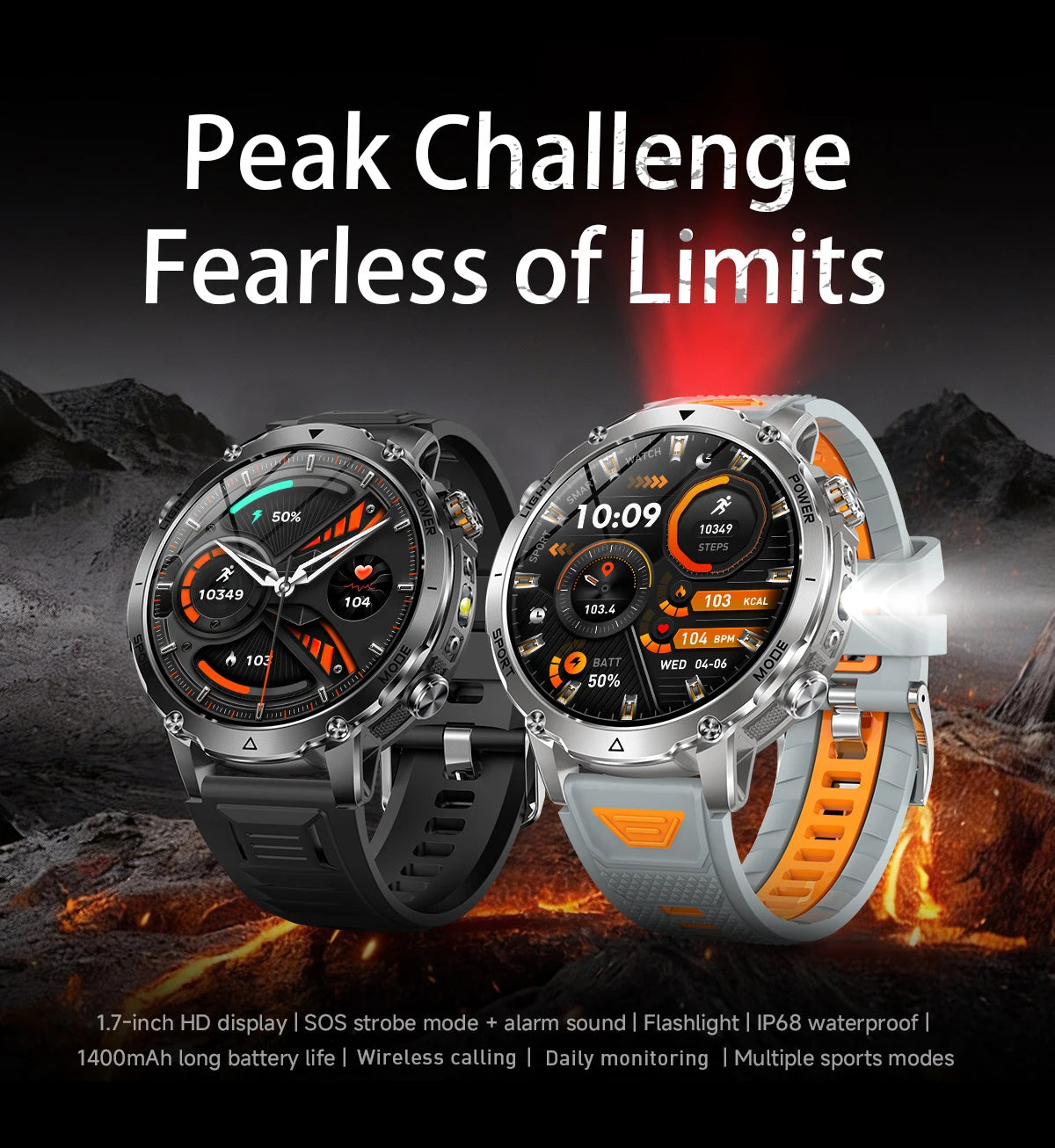 Sonicora Tactical Smartwatch – Rugged Design, Bluetooth Calling & Advanced Fitness Tracking