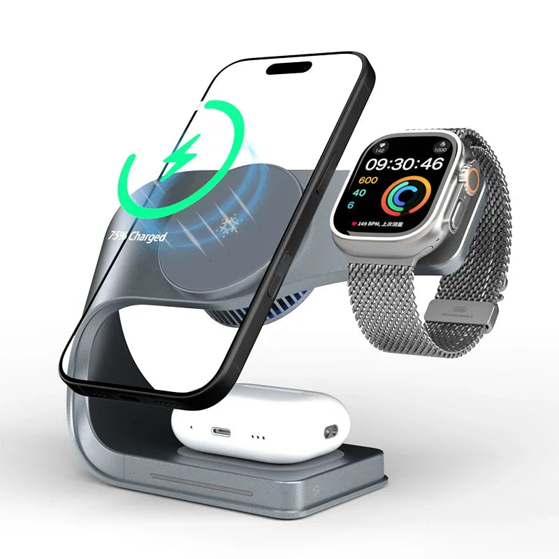 Sonicora 3-in-1 Magnetic Wireless Charging Station – Built-In TEC Cooling Fan